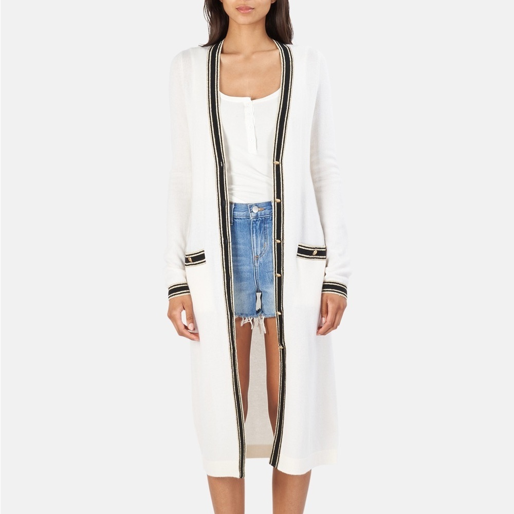 L'AGENCE Tinsley Black White Gold Sparkle Longline Cashmere Cardigan {$575} XS